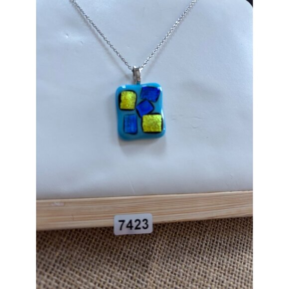 Colorful Dichroic Glass Pendant Necklace With Silver Chain - Picture 11 of 12